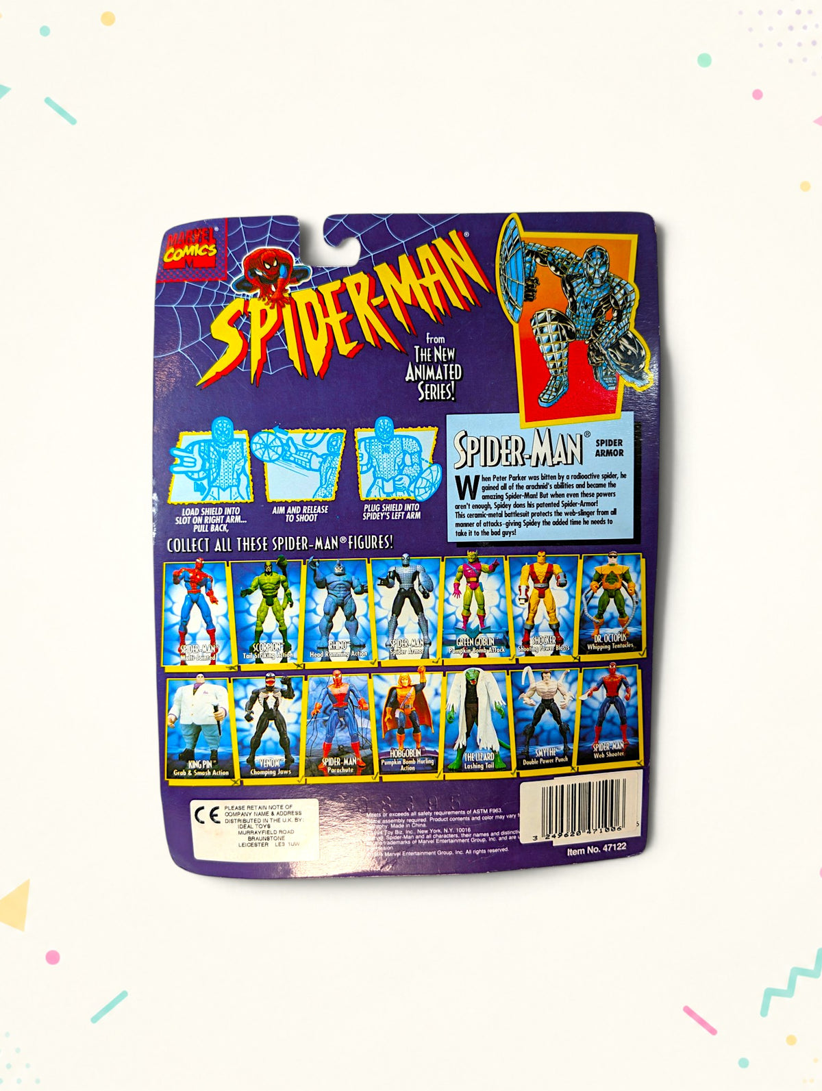 Vintage 1990s Spider-Man Spider Armor Action Figure – Toy Biz – Super Web Shield – Original Packaging
