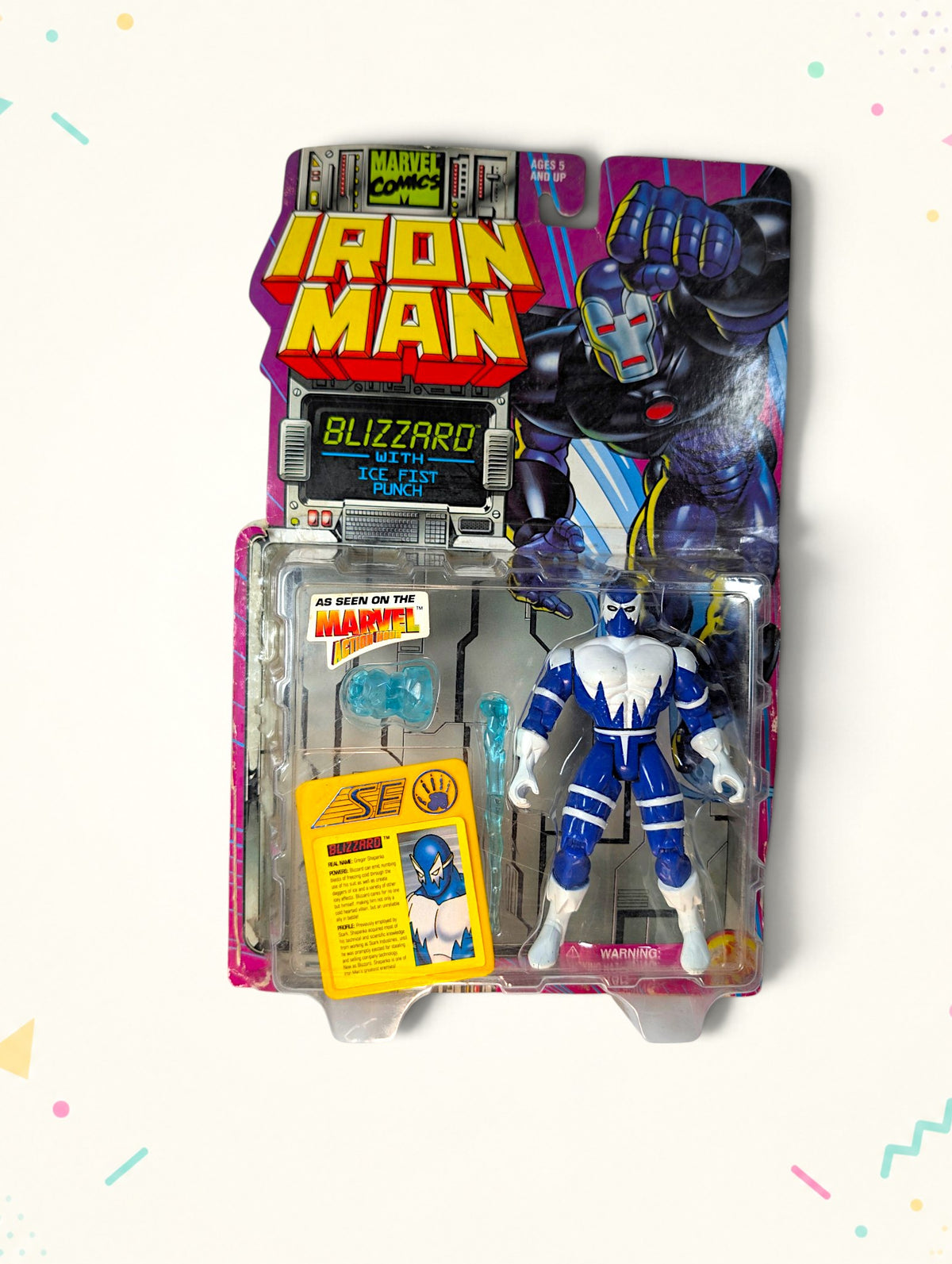 Vintage 1995 Marvel Iron Man Blizzard Action Figure – Toy Biz – Ice Fist Punch – Original Packaging