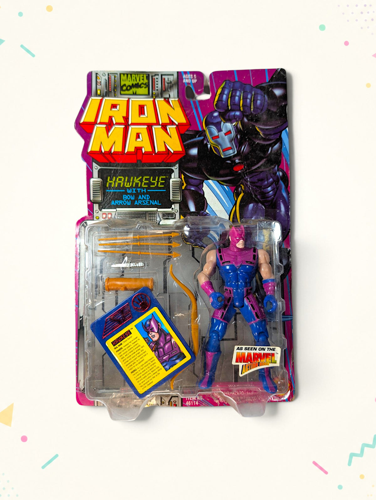 Vintage 1995 Marvel Iron Man Hawkeye Action Figure – Toy Biz – Bow & Arrow Arsenal – Original Packaging