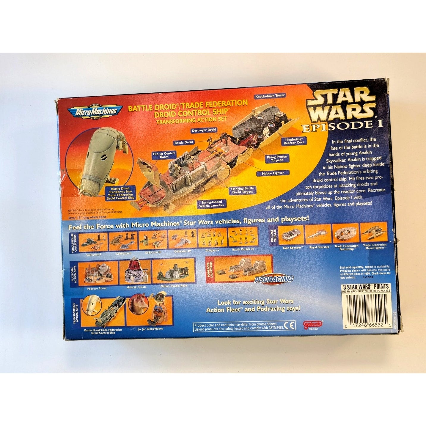 Toy box with Star Wars toy figures on a white background