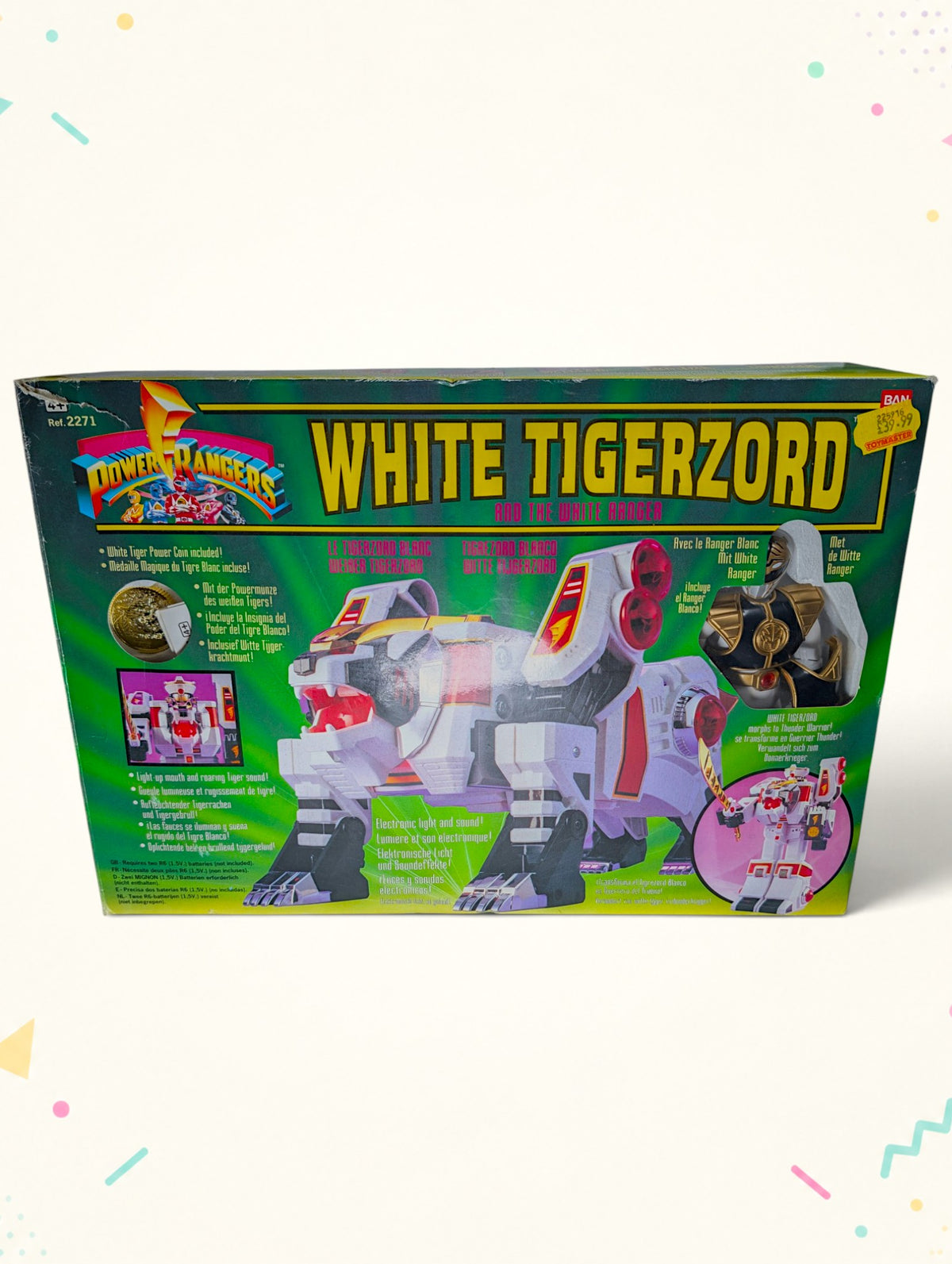 Vintage Mighty Morphin Power Rangers White Tigerzord & White Ranger Figure – Bandai 1990s – Boxed