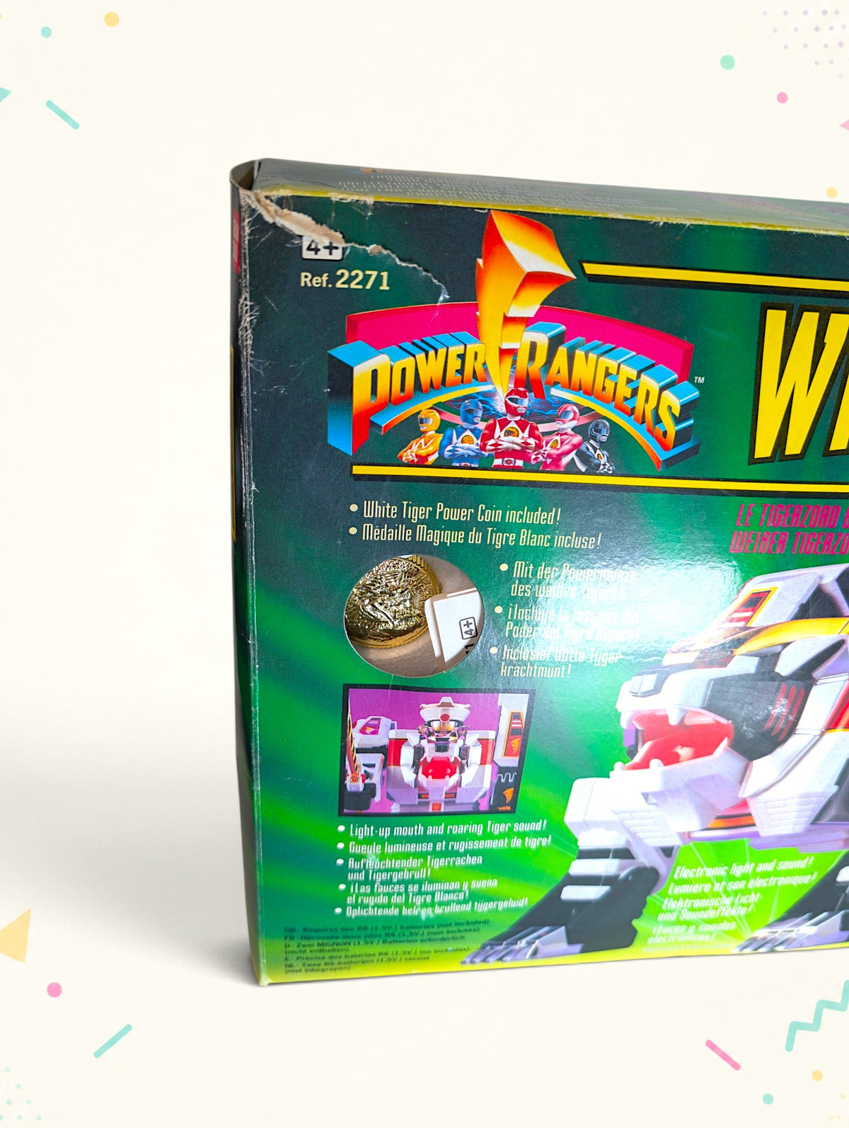 Vintage Mighty Morphin Power Rangers White Tigerzord & White Ranger Figure – Bandai 1990s – Boxed