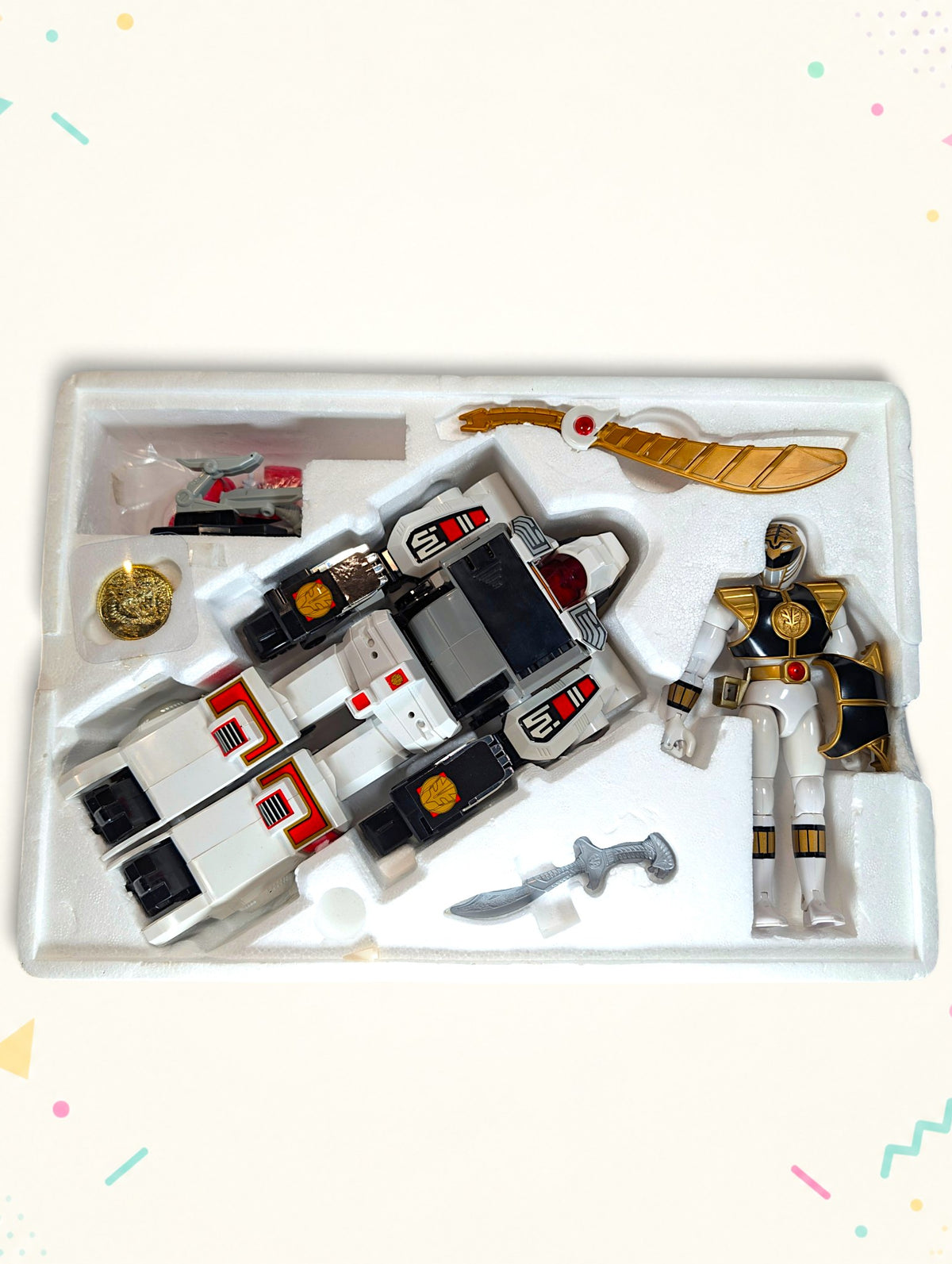 Vintage Mighty Morphin Power Rangers White Tigerzord & White Ranger Figure – Bandai 1990s – Boxed