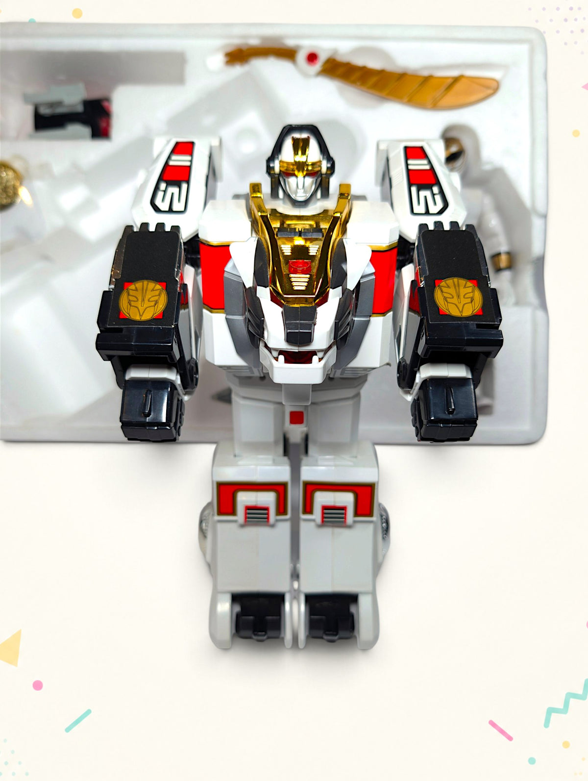Vintage Mighty Morphin Power Rangers White Tigerzord & White Ranger Figure – Bandai 1990s – Boxed
