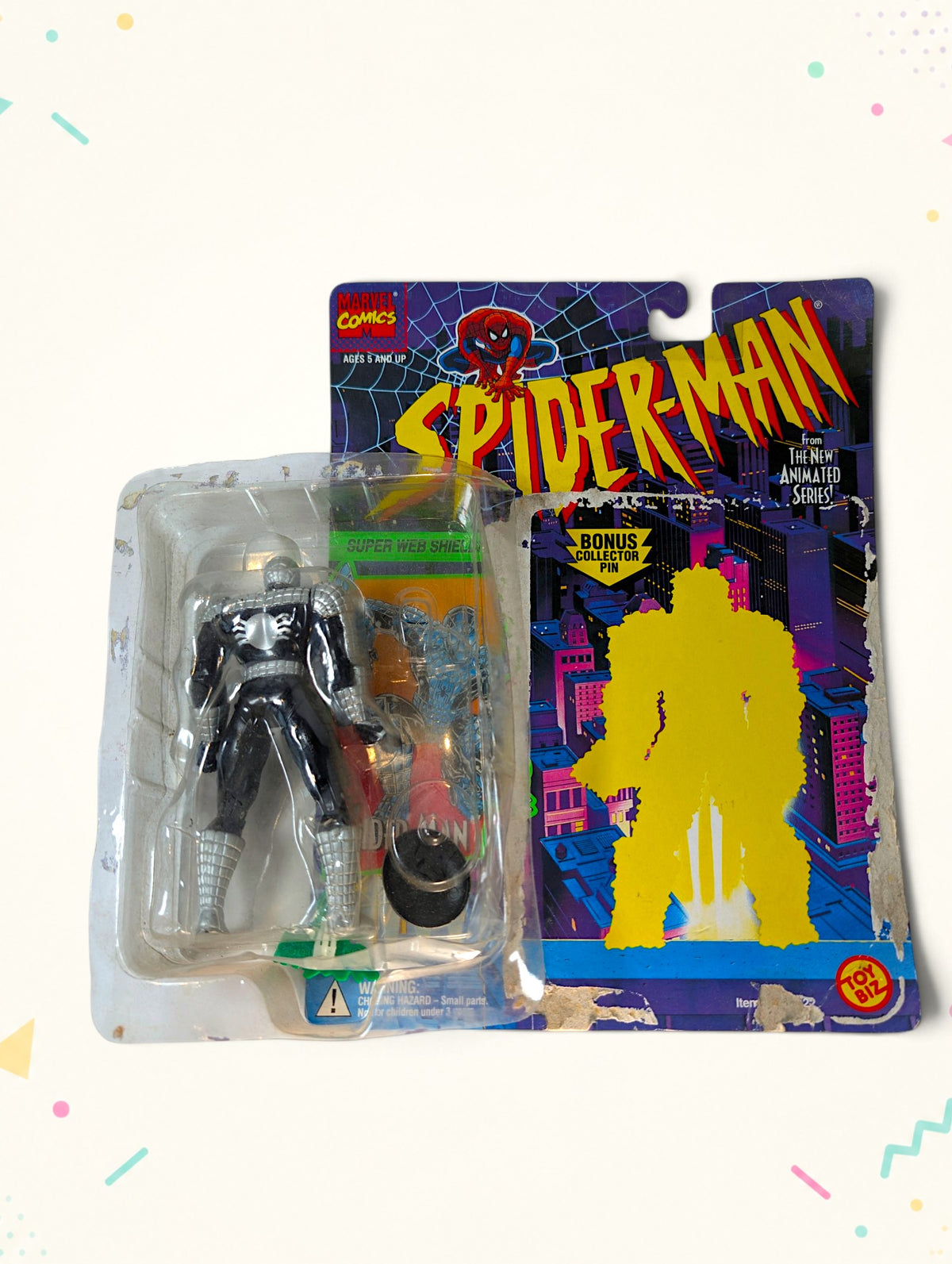 Vintage 1990s Spider-Man Spider Armor Action Figure – Toy Biz – Super Web Shield – Original Packaging
