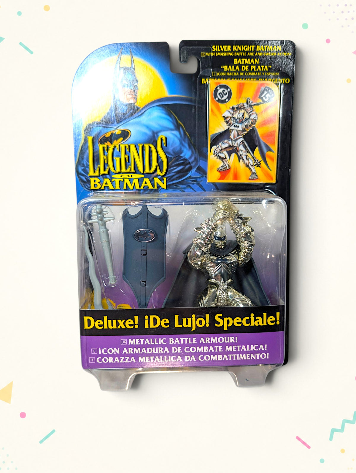 Vintage 1990s Legends of Batman Silver Knight Batman Deluxe Action Figure – Kenner – Sealed
