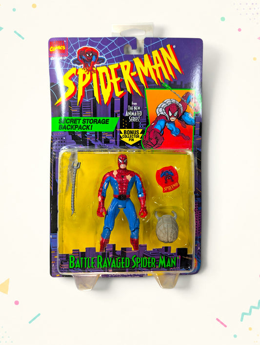 Vintage 1995 Spider-Man Battle Ravaged Action Figure – Toy Biz – The Animated Series – Original Packaging