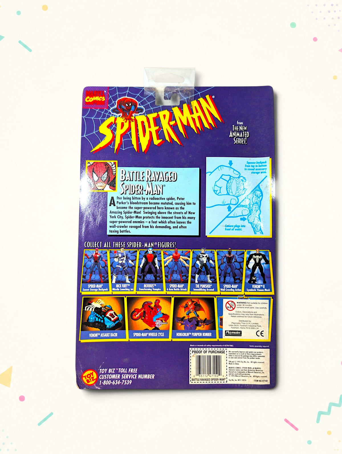 Vintage 1995 Spider-Man Battle Ravaged Action Figure – Toy Biz – The Animated Series – Original Packaging