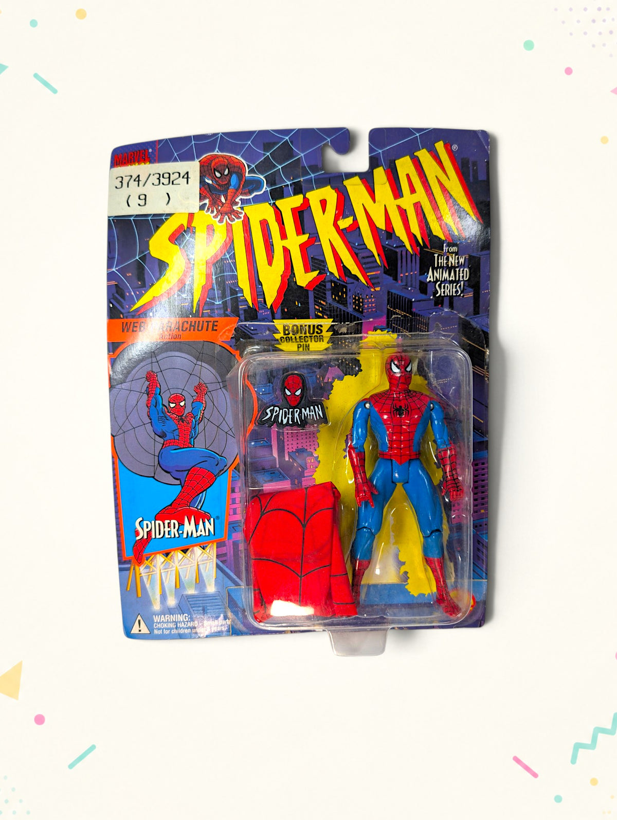 Vintage 1994 Spider-Man Web Parachute Action Figure – Toy Biz – Original Packaging