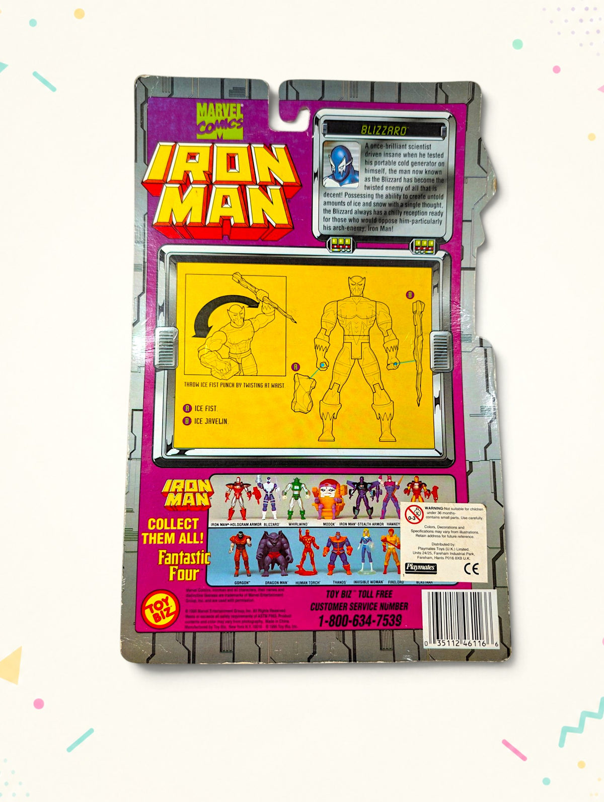 Vintage 1995 Marvel Iron Man Blizzard Action Figure – Toy Biz – Ice Fist Punch – Original Packaging