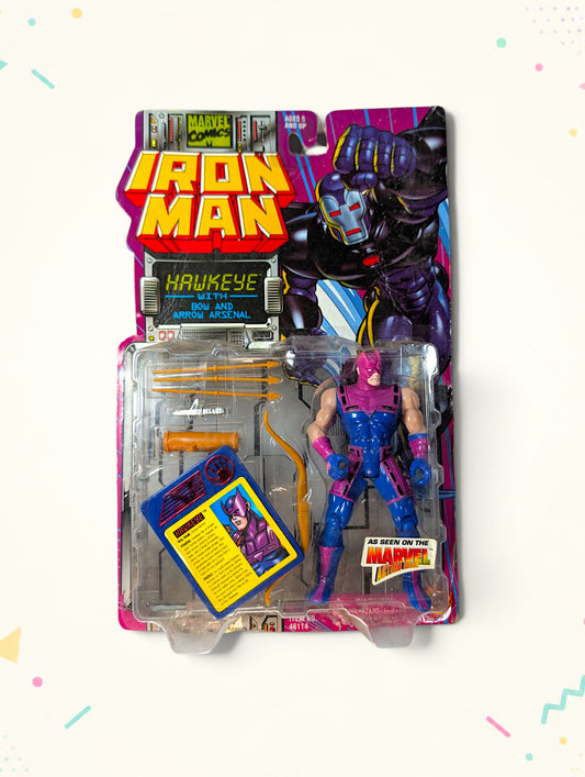 Vintage 1995 Marvel Iron Man Hawkeye Action Figure – Toy Biz – Bow & Arrow Arsenal – Original Packaging