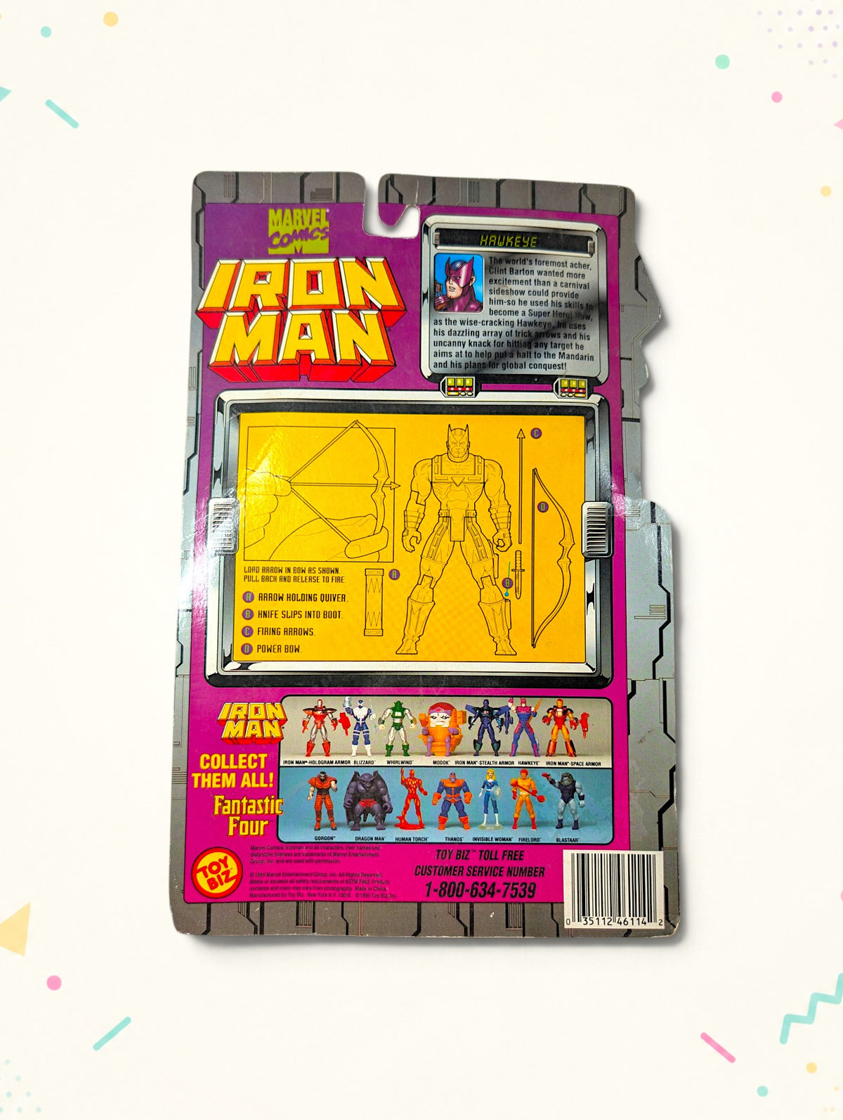 Vintage 1995 Marvel Iron Man Hawkeye Action Figure – Toy Biz – Bow & Arrow Arsenal – Original Packaging
