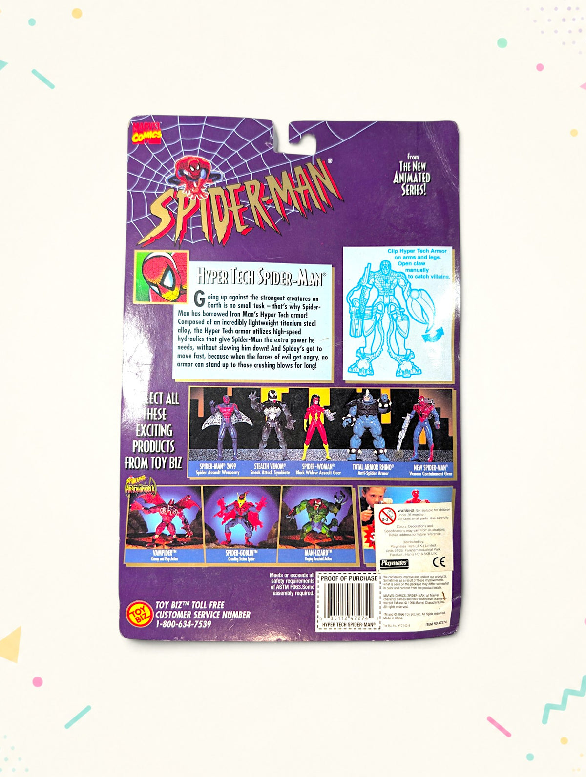 Vintage 1996 Marvel Spider-Man Hyper Tech Action Figure – Toy Biz – Giant Gamma Gun – Original Packaging