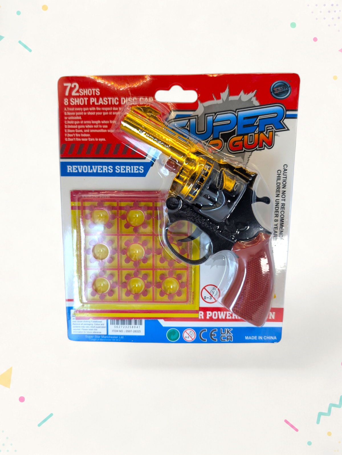 Super Pop Gun Toy Revolver – 8 Shot Disc Cap Gun with 72 Shots